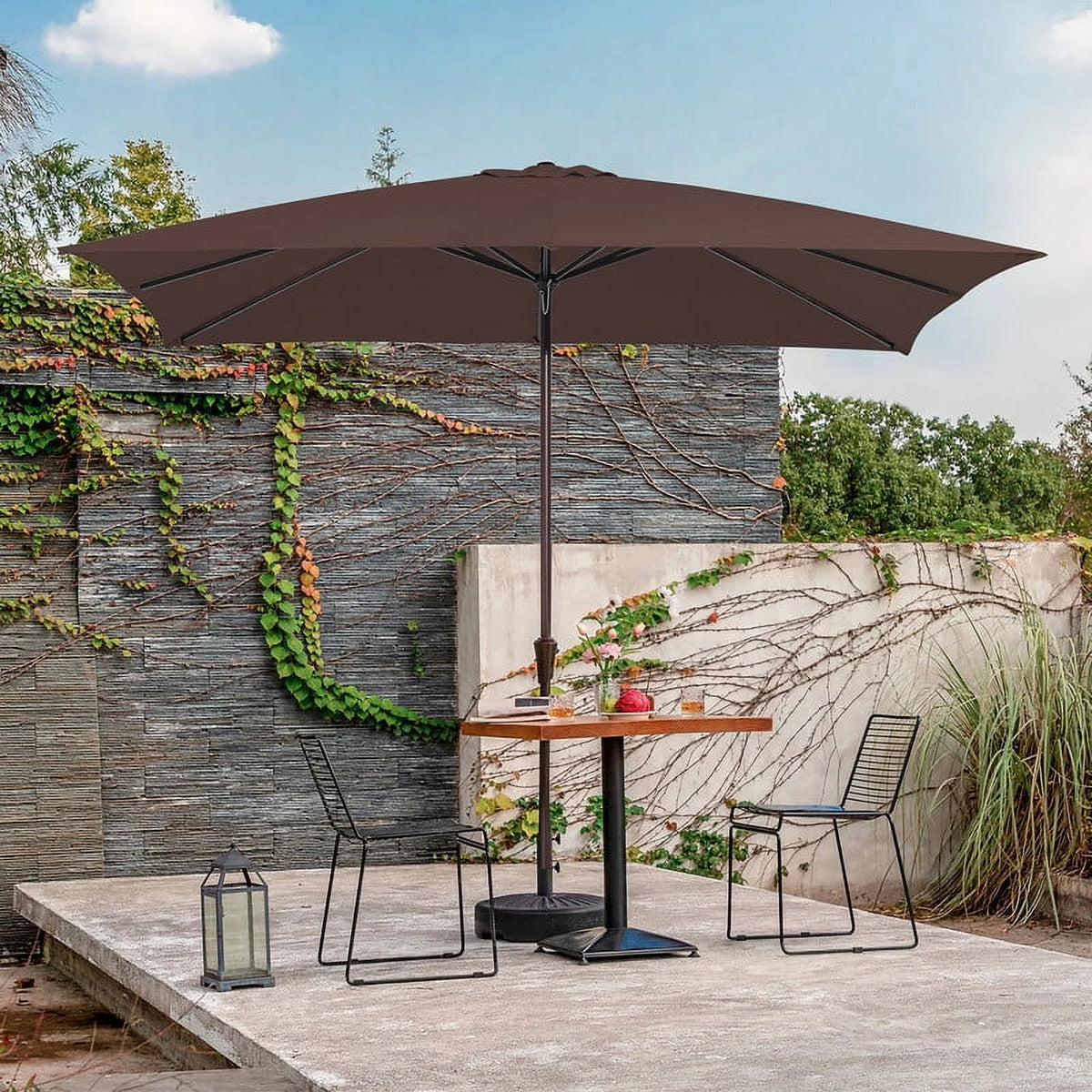 8 x 10 ft Outdoor Rectangular Patio Market Umbrella, Beige E44261
