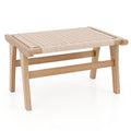 Natural Teak Wood Ottoman Footstool with Braided Rope, 14" H Y1770