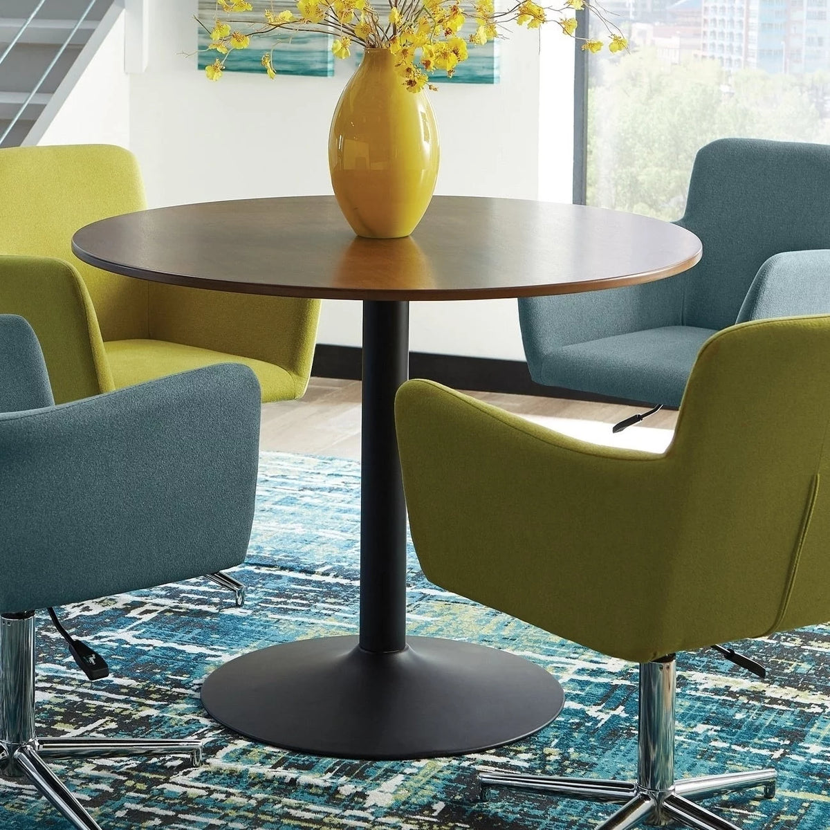 Walnut and Black Round Dining Table M633