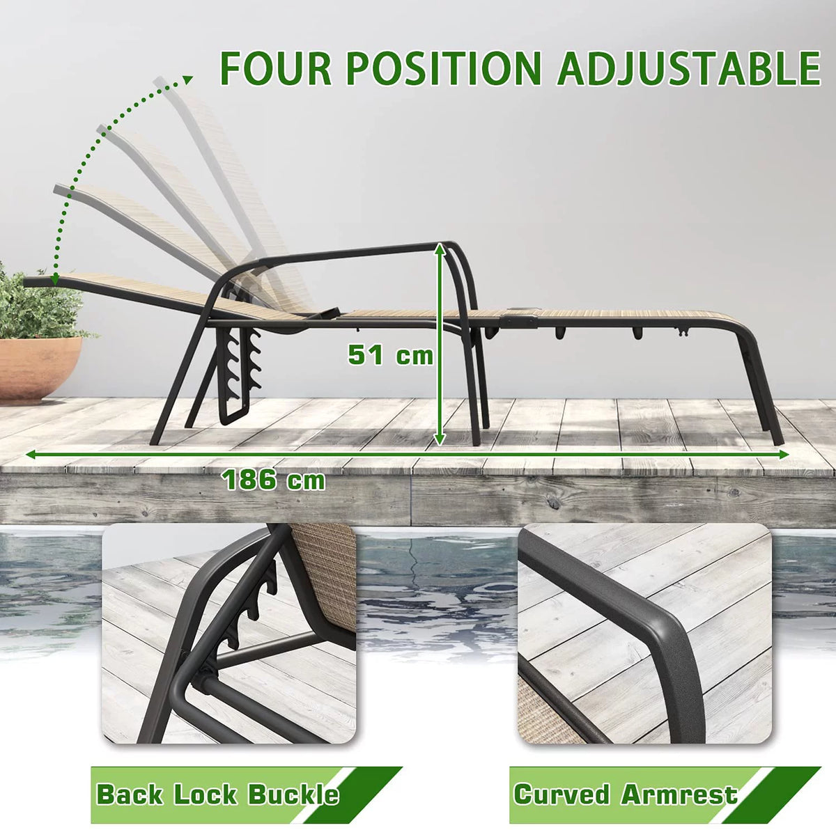 Set of 3 Recline Adjustable Backrest Textlene Bistro Set with Table, Beige A141