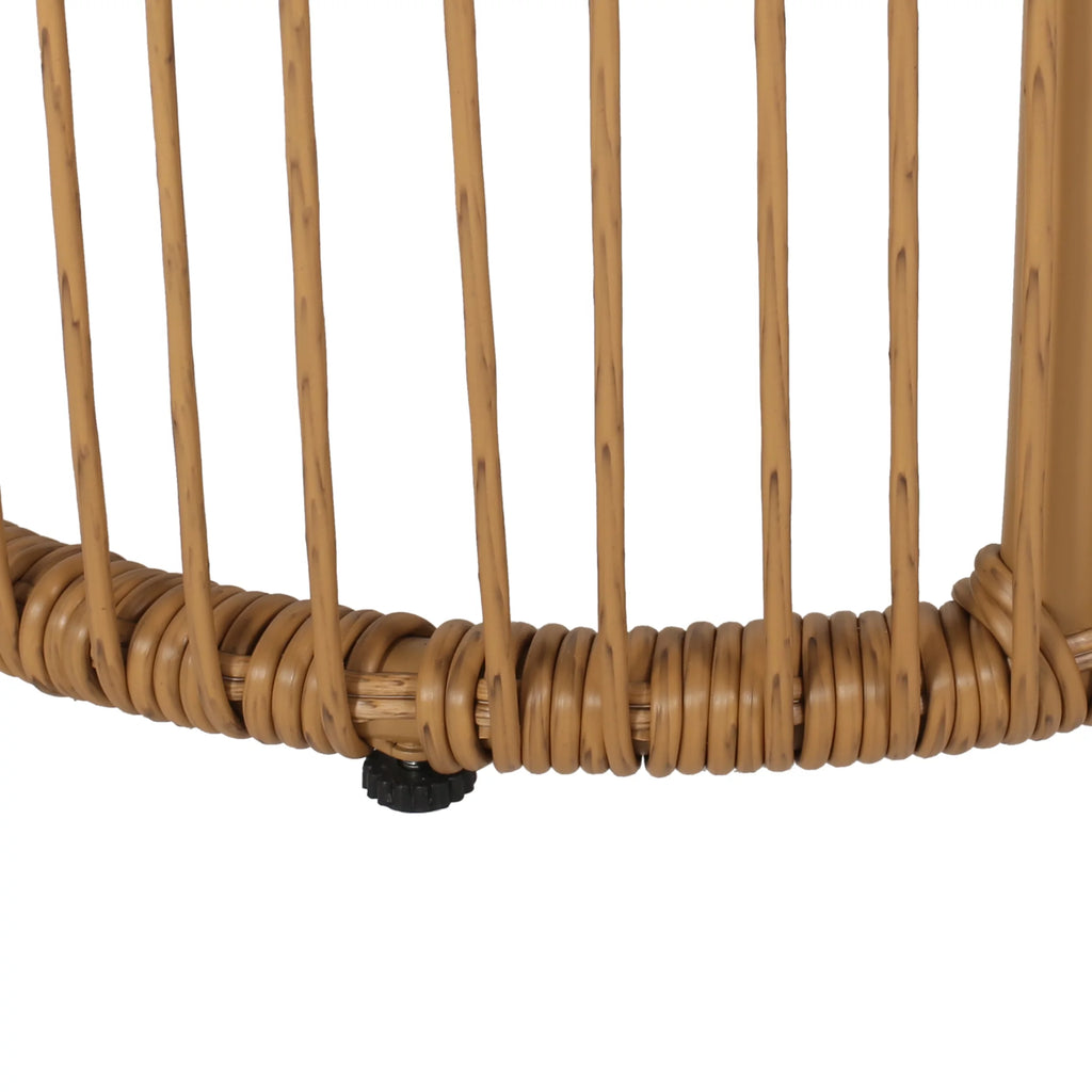 Light Brown Wicker Side Table with Tempered Glass Top W29349