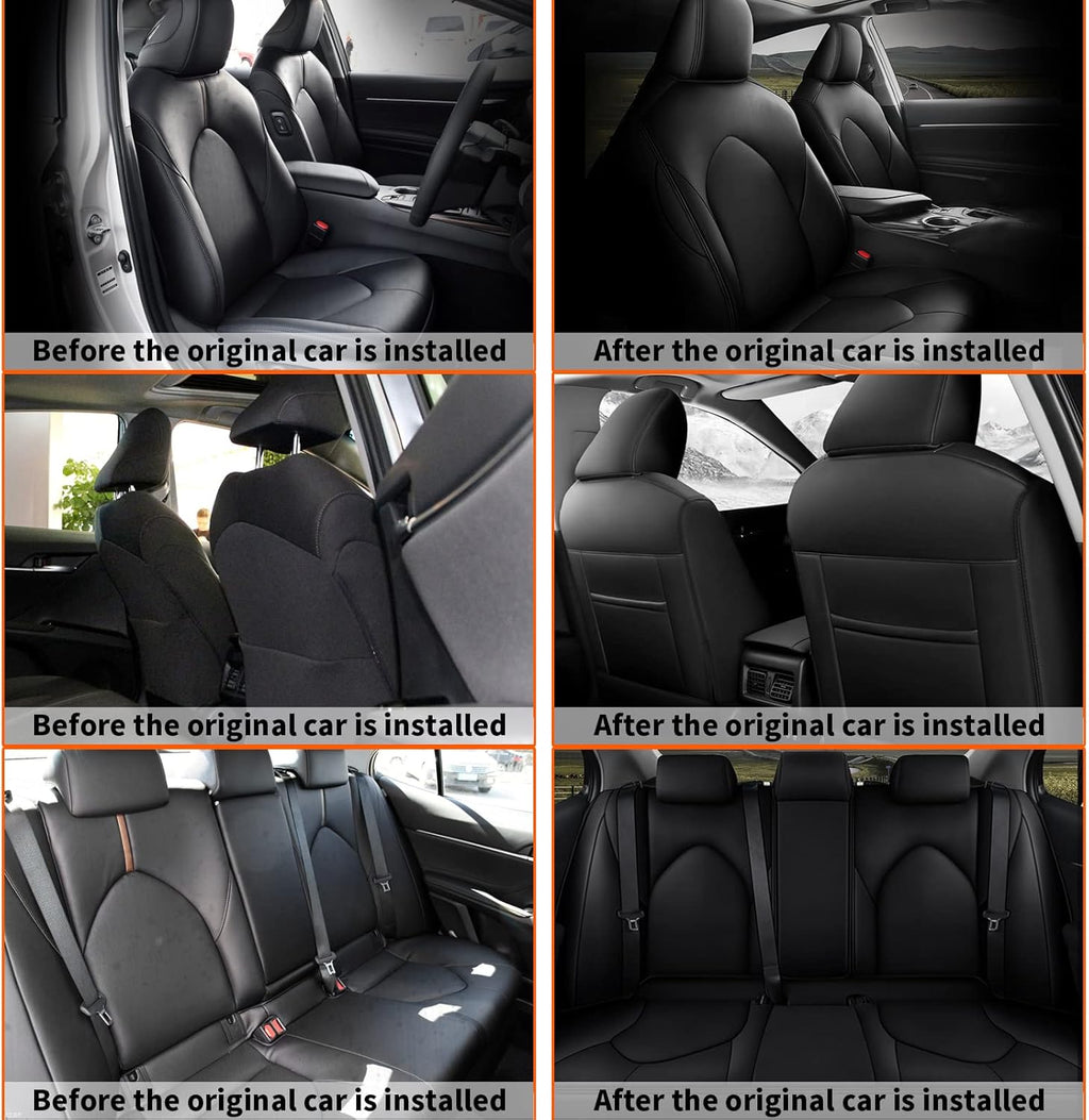 Black Faux Leather Car Seat Covers Full Set U5997