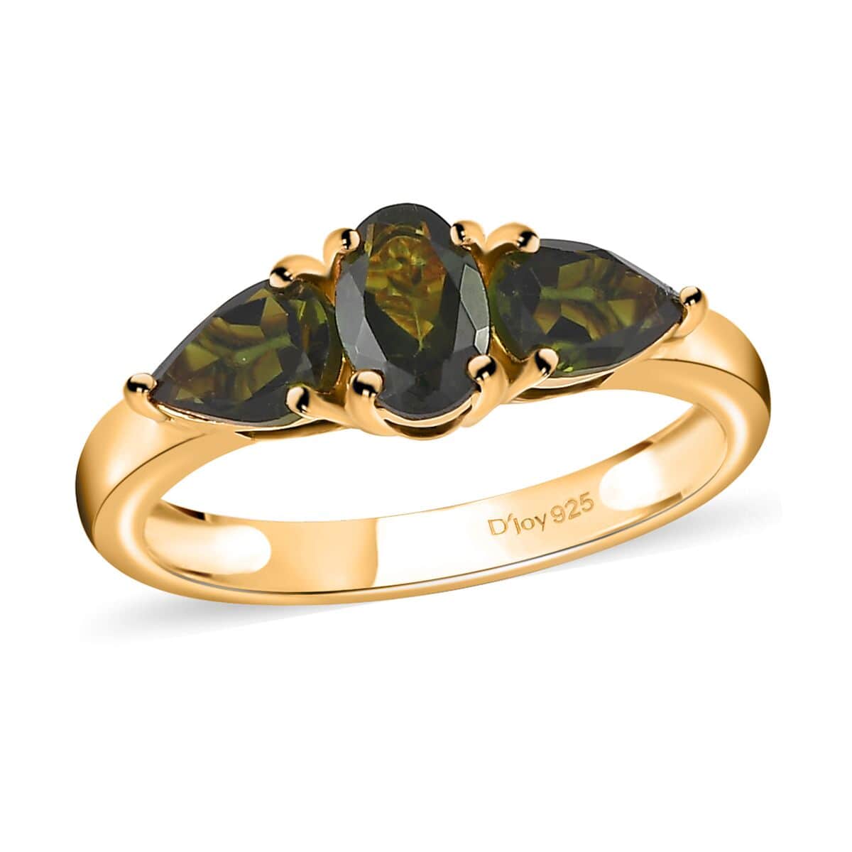 Chrome Tourmaline Oval 925 Sterling Silver Vermeil Yellow Gold Plated 3 Stone Ring Size 7 Ct 0.95 N801