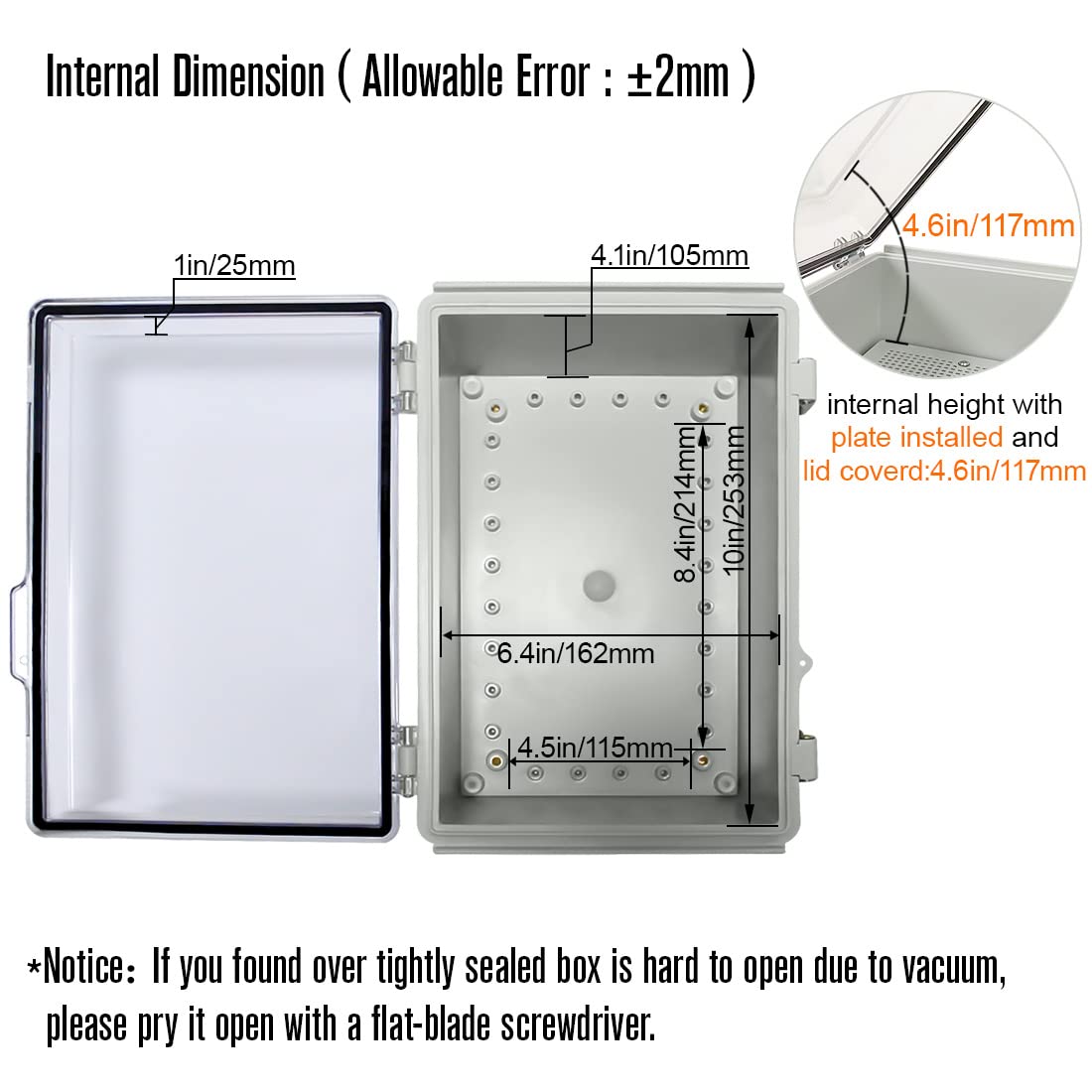ABS IP67 Waterproof Junction Box with Mounting Plate 11.4x7.5x5.5 inch Pack of 2 L81127