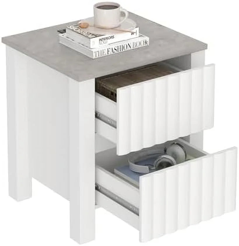 White 2 Drawer End Table with Charging Station F863642