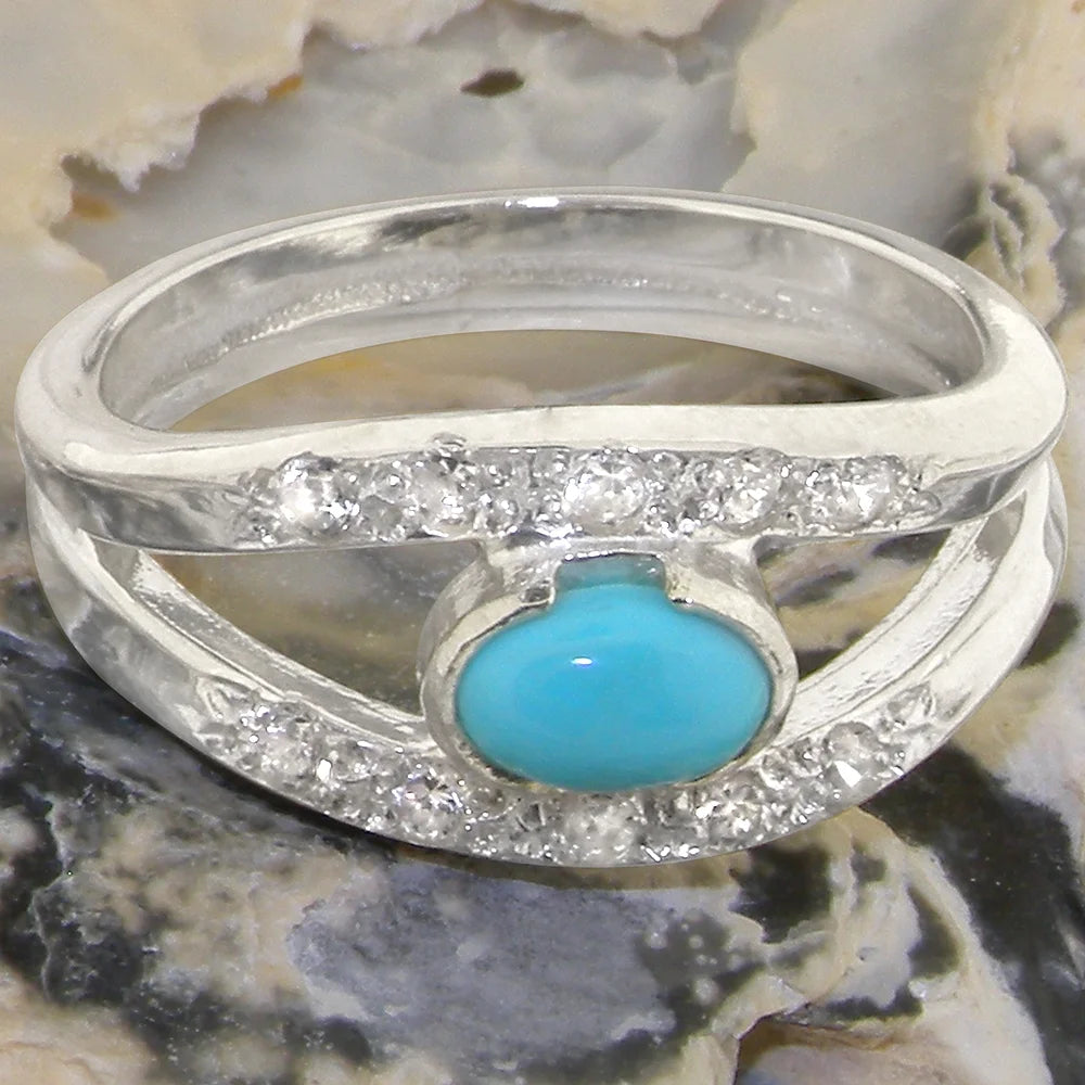14k White Gold Turquoise Cubic Zirconia Womens Engagement Ring R793