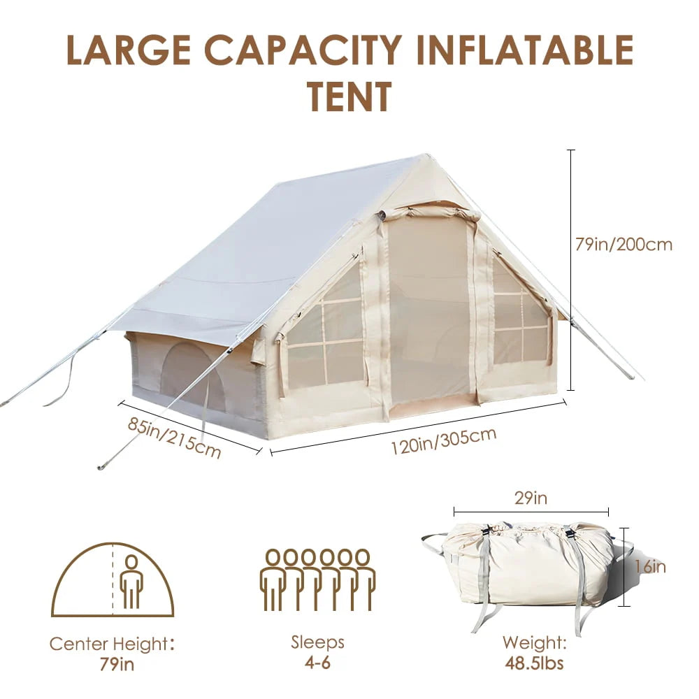 Inflatable Tent Air Tent Large Glamping Tent with Pump Waterproof Oxford Air Tent 4 Seasons Windproof Tents for Family Camping for 4-6 Persons S282906