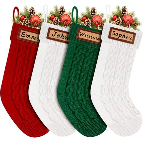 Knitted Christmas Stockings Set of 4 White Red Green Y652