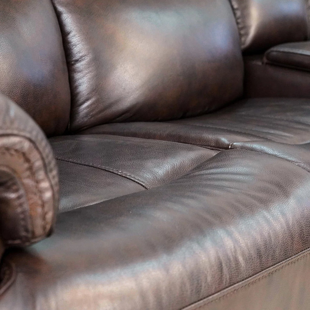 Leather Power Reclining Loveseat with Adjustable Headrest B10565