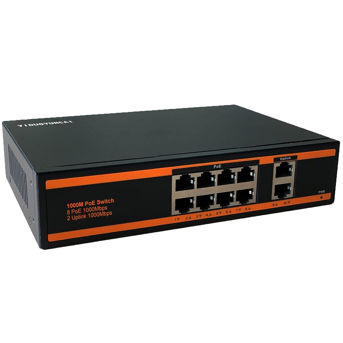 10 Port Gigabit PoE Switch 8 Port PoE+ 2 Uplink 150W Metal Fanless Unmanaged I25292