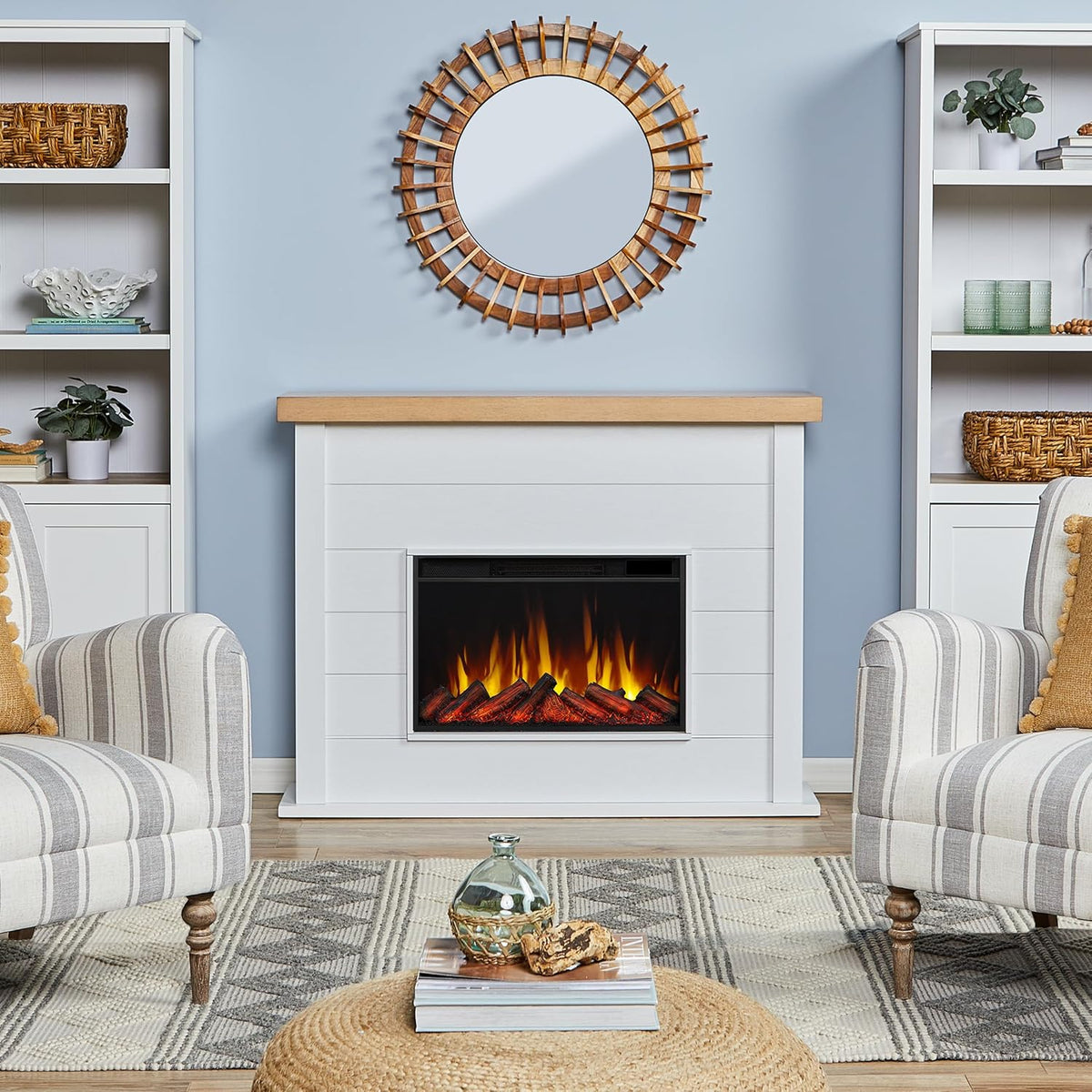 White 49" Slim Electric Fireplace with Mantel Y1322