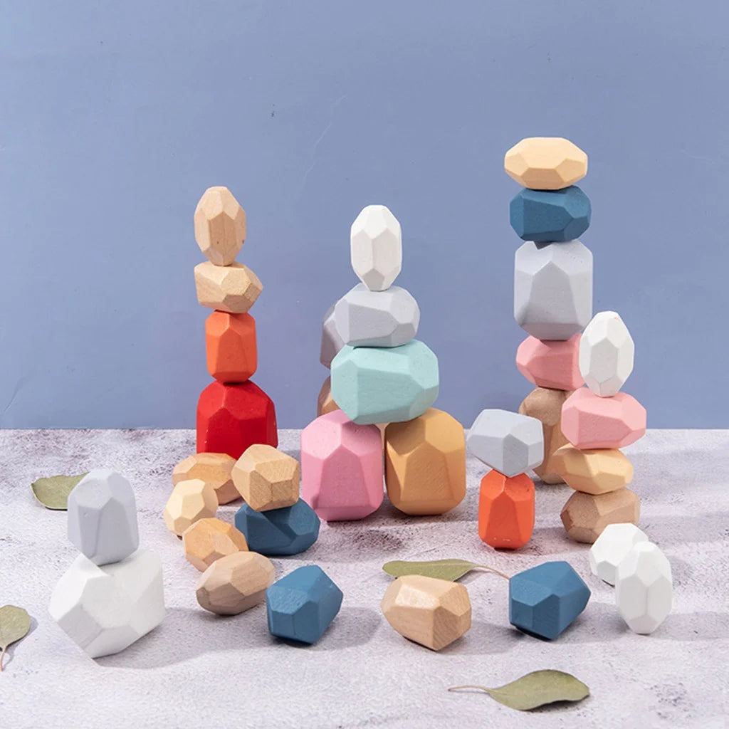 36 Pcs Wooden Colored Stone Stacking Game Building Block R91247