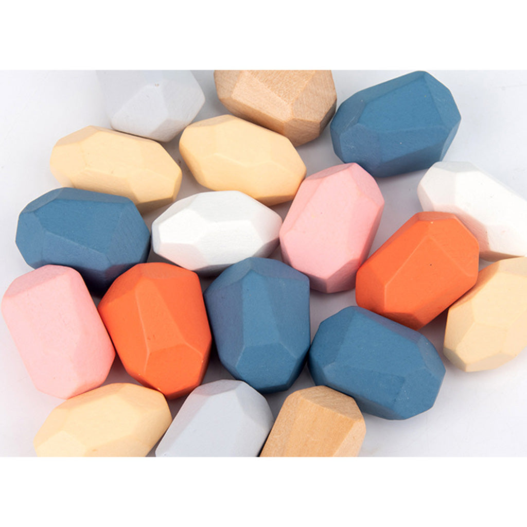 36 Pcs Wooden Colored Stone Stacking Game Building Block R91247