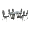 Clear Glass Dining Set with 6 Gray Velvet Chairs Y269