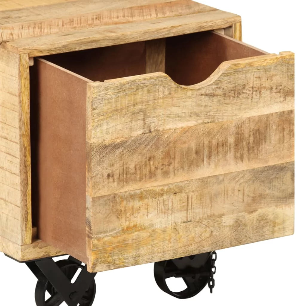 Solid Mango Wood Side Table with Drawer Wheels W549