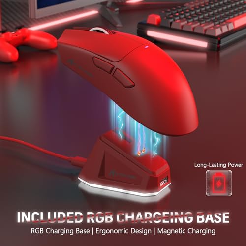 59g Superlight Wireless Gaming Mouse with Grip Tape, RGB Charging Dock, 22000 DPI, 5 Programmable Buttons (Black) D483