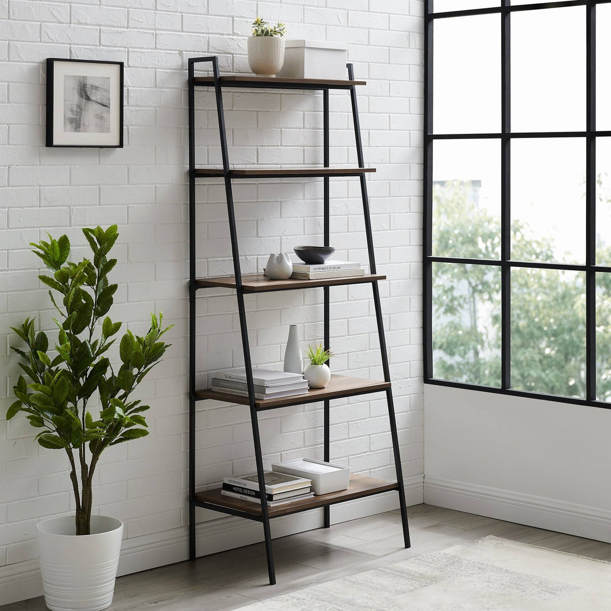Rustic Oak 5-Shelf Bookshelf P3794