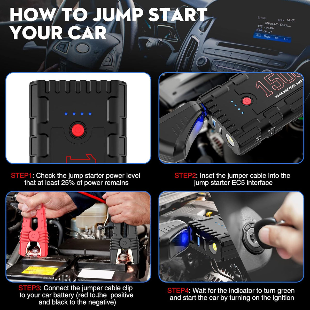 21800mAh 12V Portable Car Jump Starter Pack of 2 Q64851