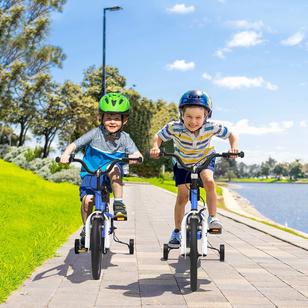 14 Kid's Bike with Training Wheels and Basket, Blue M326265