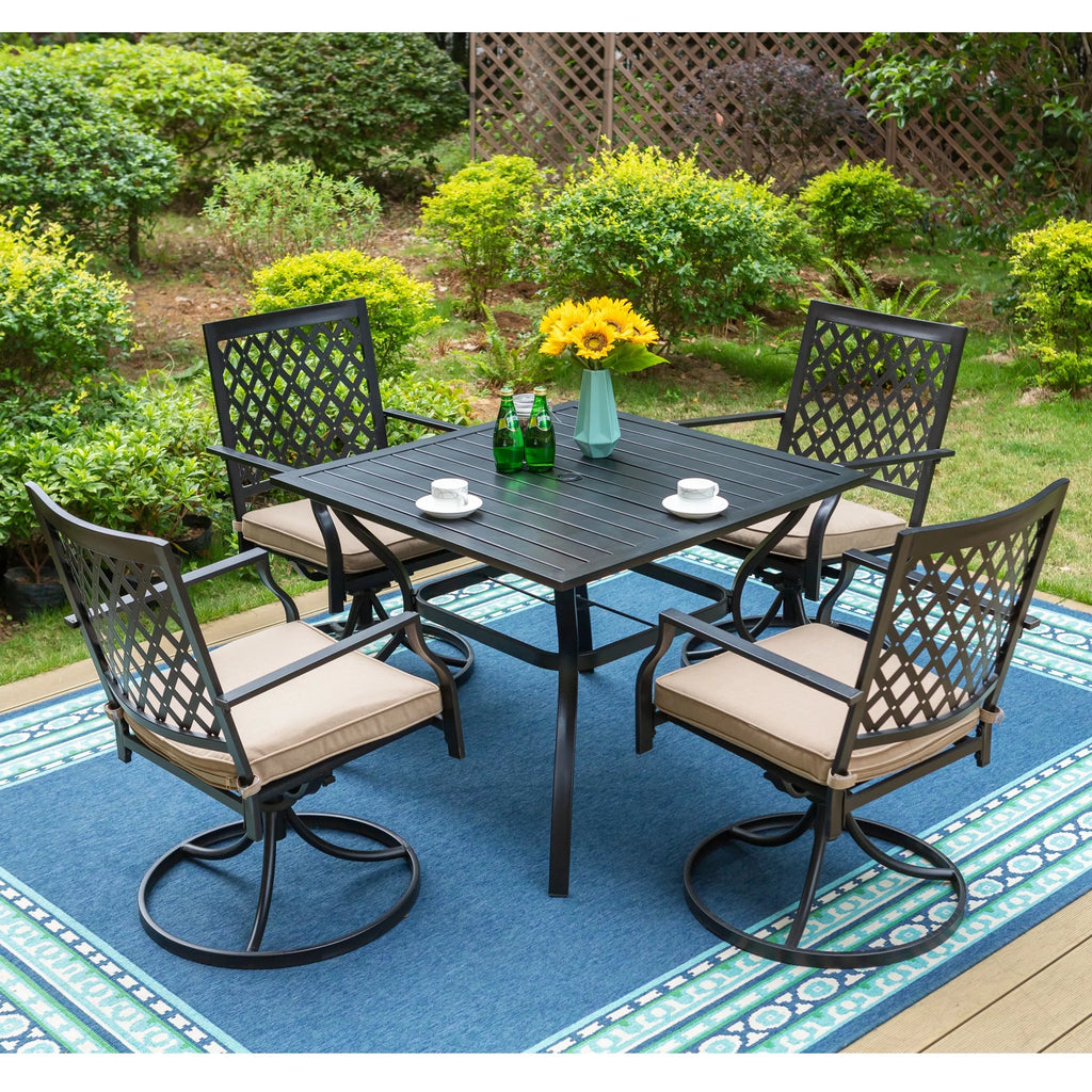 5-Piece Patio Dining Set with 4 Swivel Chairs & Square Table S379607