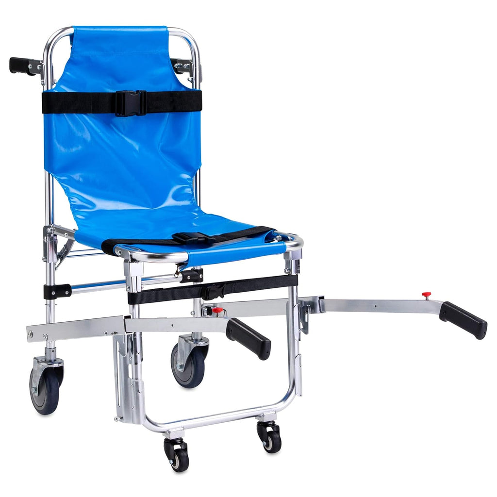 Blue Foldable Aluminum Stair Chair with Patient Restraint Straps 350 lbs Capacity 36″ x 21″ x 28″ U2813