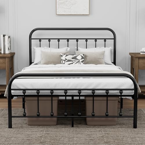 White Metal Full Size Bed Frame with Headboard Footboard O873