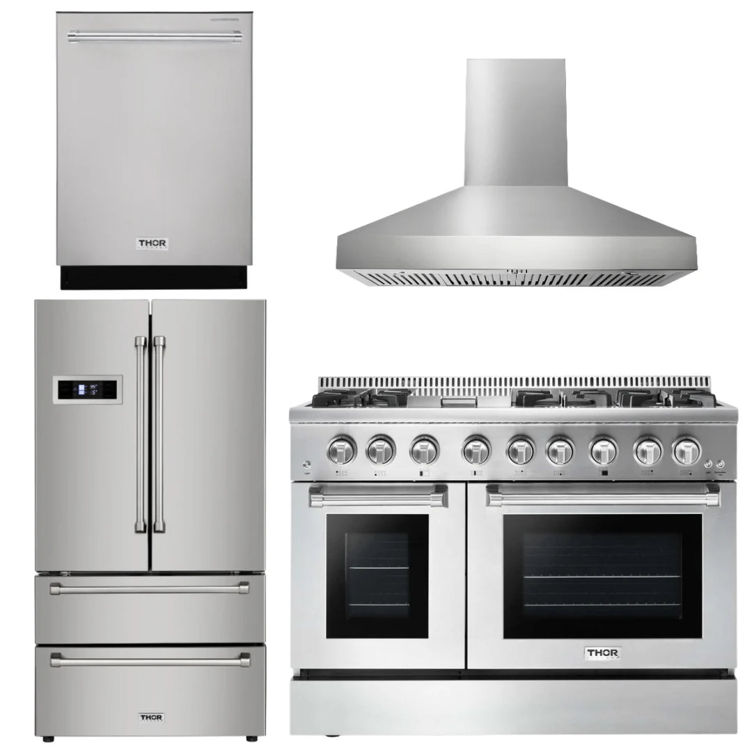 48 Gas Burner Electric Oven Range, Range Hood, Refrigerator, Dishwasher G867005