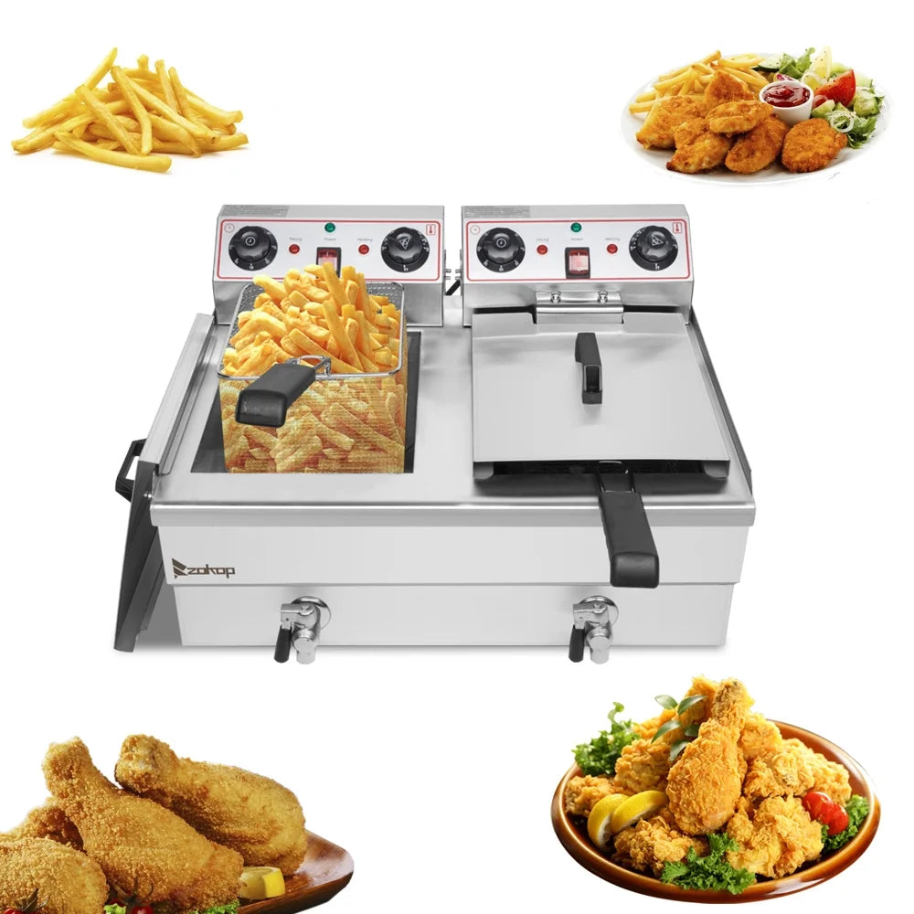 16L Stainless Steel Double Tank Deep Fryer 3400W I459