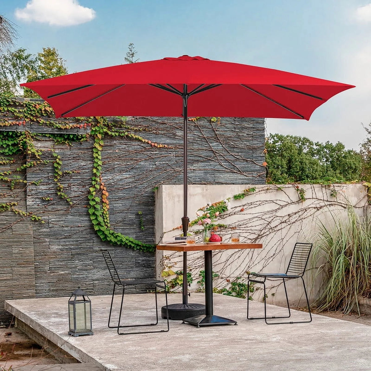 8 x 10 ft Outdoor Rectangular Patio Market Umbrella, Beige E44261