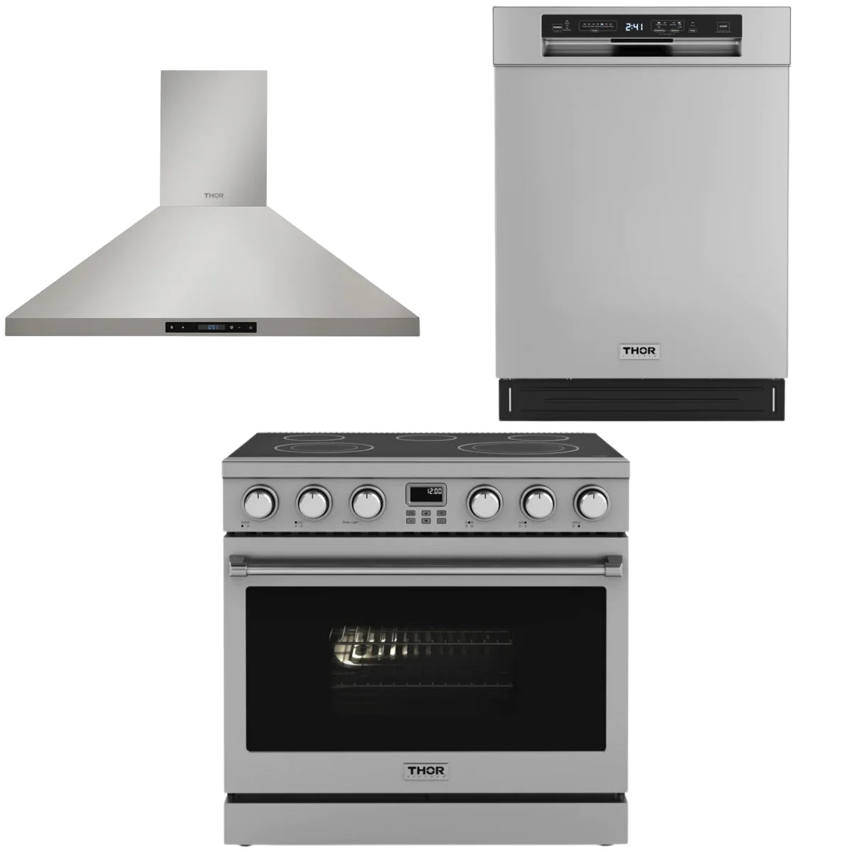 36 Electric Range, Range Hood and Dishwasher J58540
