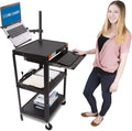 Black Mobile Workstation Computer Cart with Keyboard Tray and Laptop Stand J66605