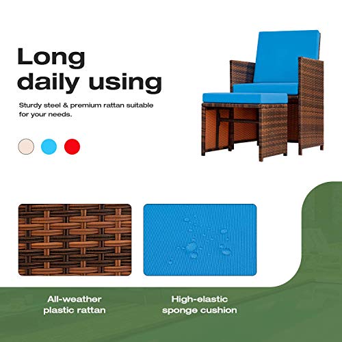 9 Pieces Patio Dining Set Rattan Chairs Glass Table Cushioned Seating Q124