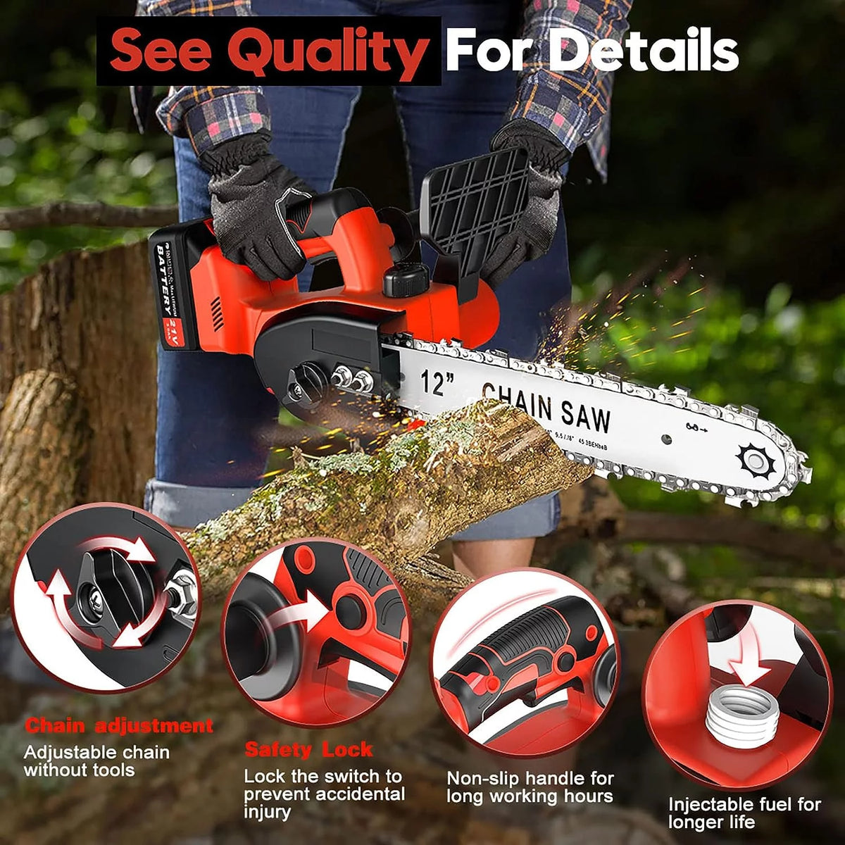 12 Cordless Chainsaw 900W Brushless Motor S389