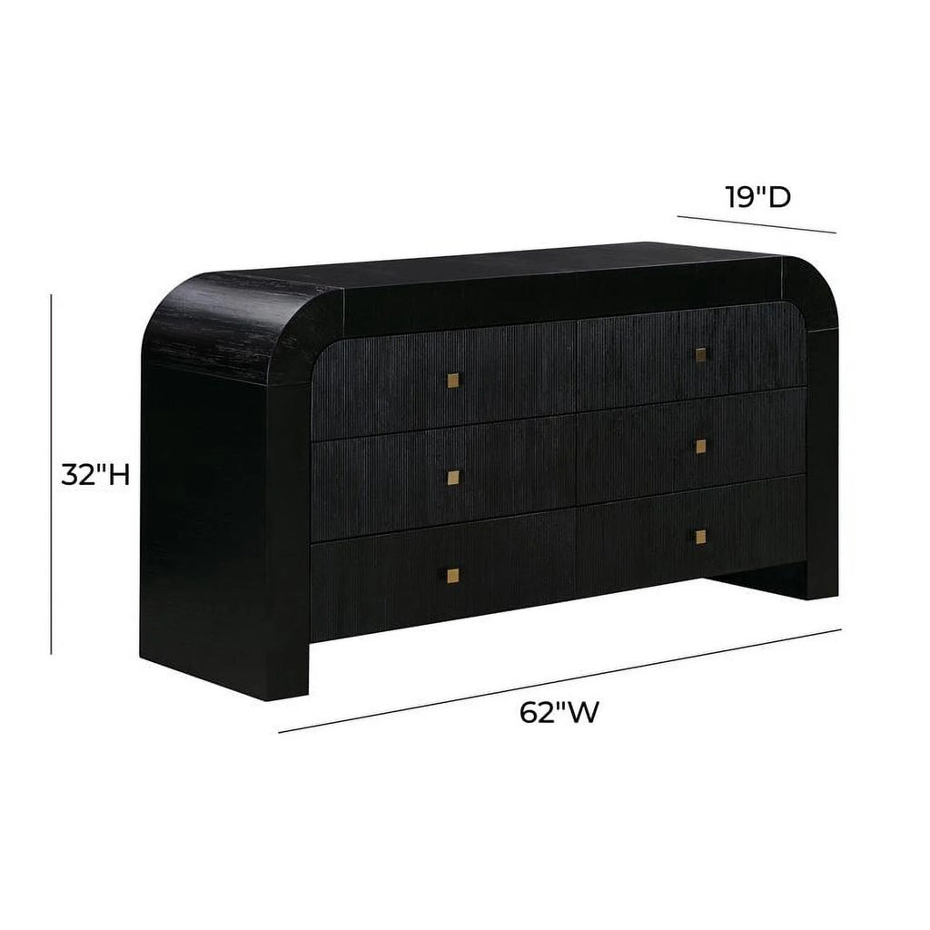 Black 6-Drawer Acacia Veneer MDF Wood Dresser Z35643