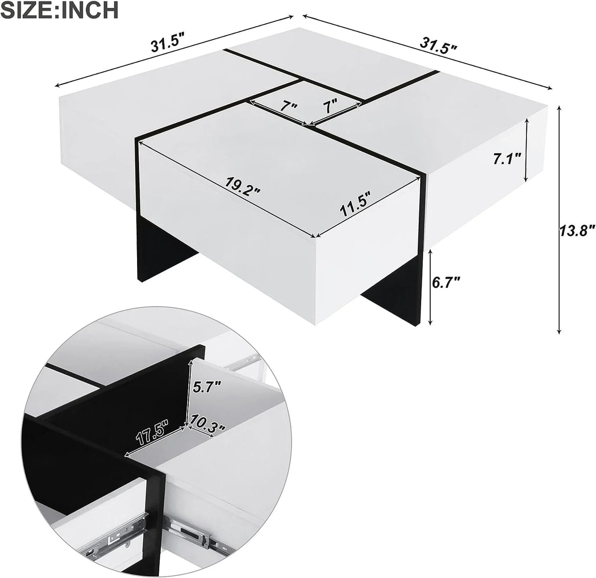 Coffee Table with 4 Hidden Storage Compartments V79347