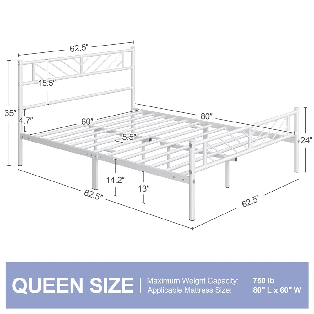 Queen White Metal Platform Bed N216785