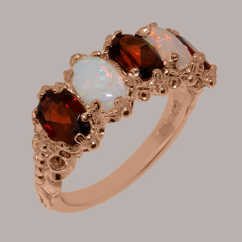 14k Rose Gold Natural Garnet & Opal Eternity Ring Y859