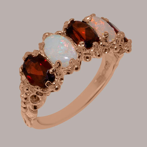 14k Rose Gold Natural Garnet & Opal Eternity Ring Y859