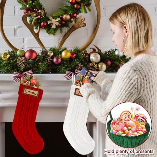 Knitted Christmas Stockings Set of 4 White Red Green Y652