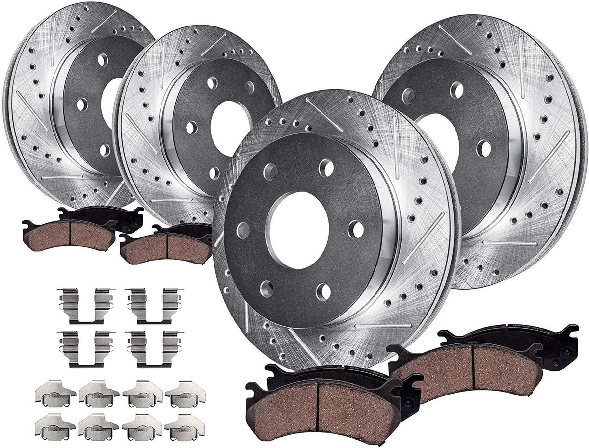 12.99" Front & Rear Drilled Slotted Rotors w/Brake Pads H1860