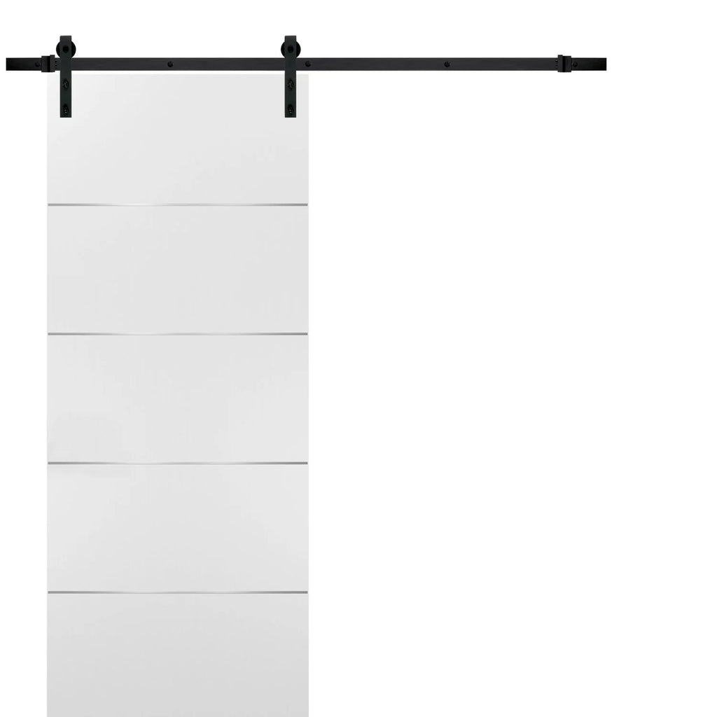 White Sliding Barn Door 32x80 with Black Hardware I4097