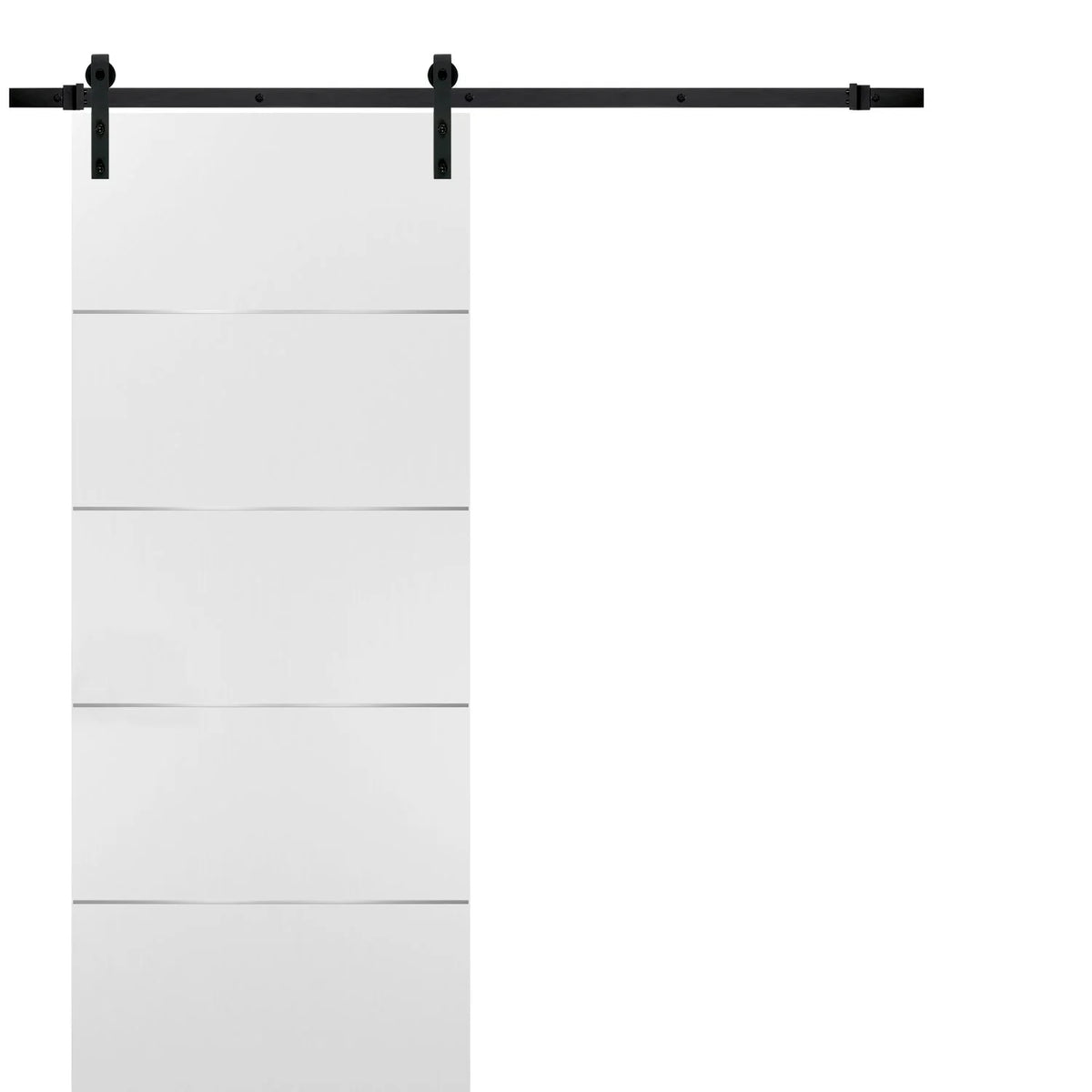 White Sliding Barn Door 32x80 with Black Hardware I4097