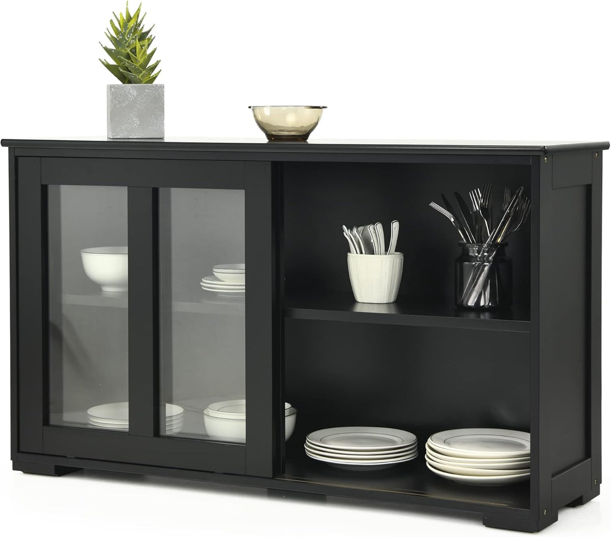 Stackable Buffet Cabinet with Sliding Tempered Glass Doors, Grey Z307886