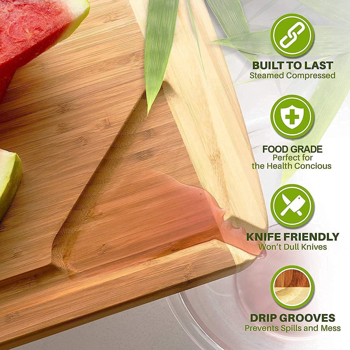 Bamboo Cutting Board with Handles and Juice Groove, Pack of 2 W381