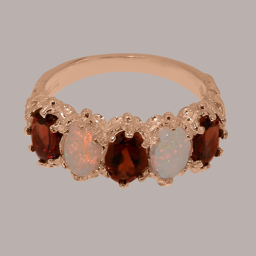 14k Rose Gold Natural Garnet & Opal Eternity Ring Y859