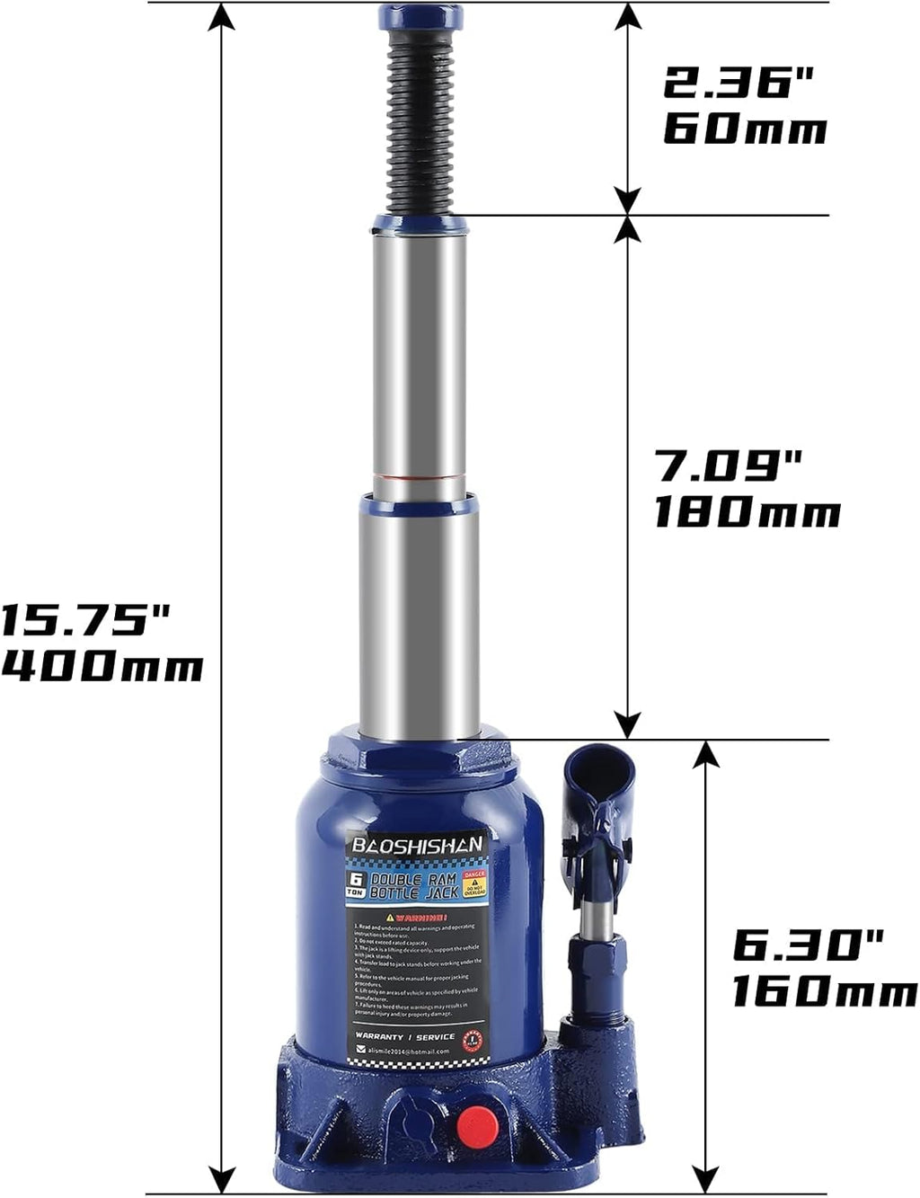 6 Ton Double Ram Hydraulic Bottle Jack C4094