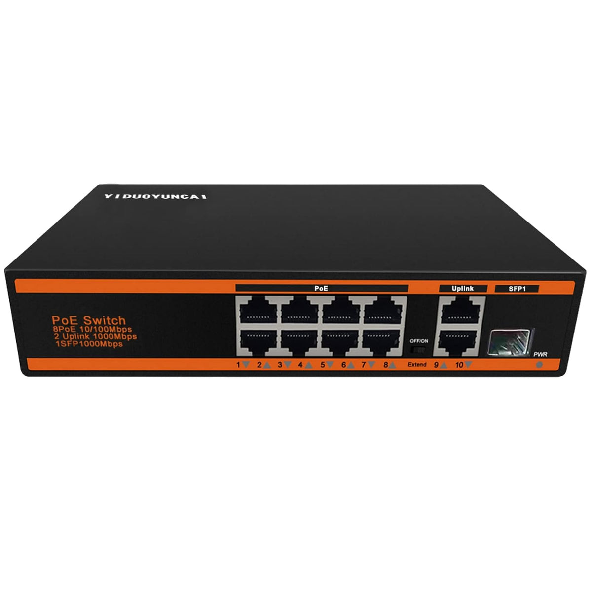 10 Port Gigabit PoE Switch 8 Port PoE+ 2 Uplink 150W Metal Fanless Unmanaged I25292