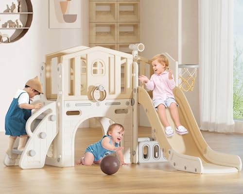 Blue 8 in 1 Toddler Slide with Basketball Hoop and Ball G9073