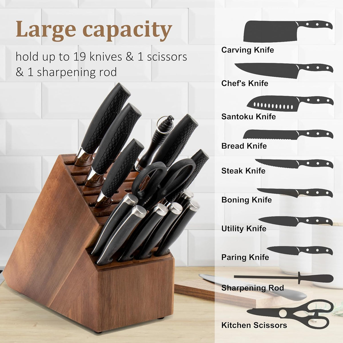 20 Slot Acacia Wood Knife Block O108904