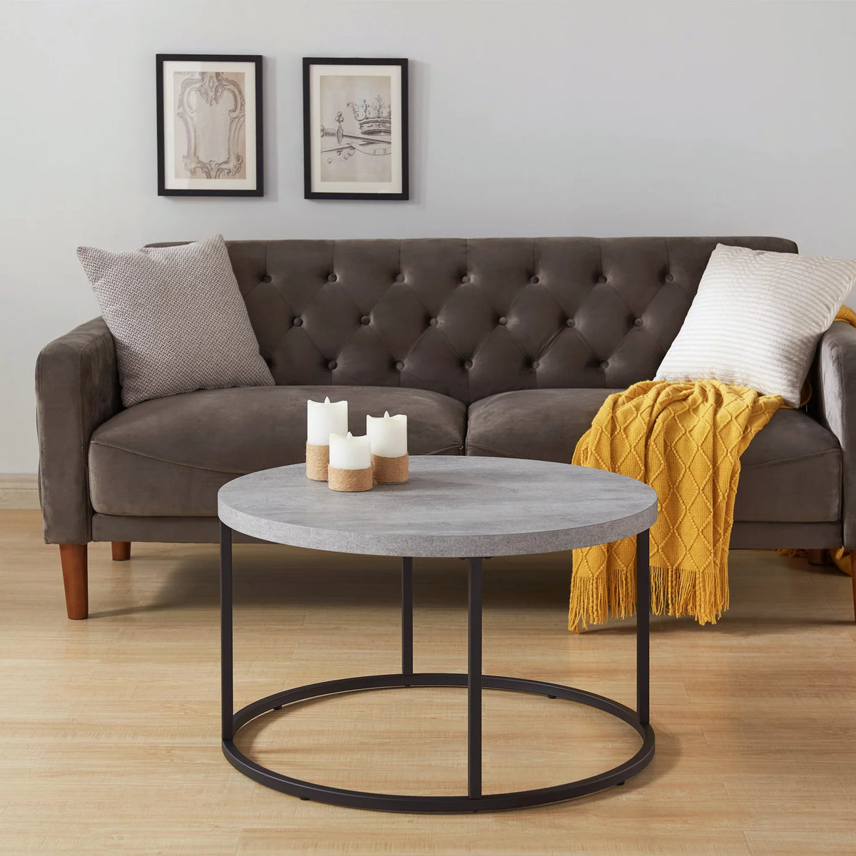 Grey Marble Round Coffee Table Ottoman H88694